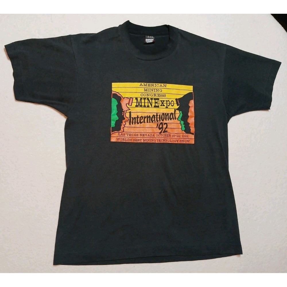 Vintage 1992 MINExpo T Shirt Large Single Stitch American Mining Congress Vegas